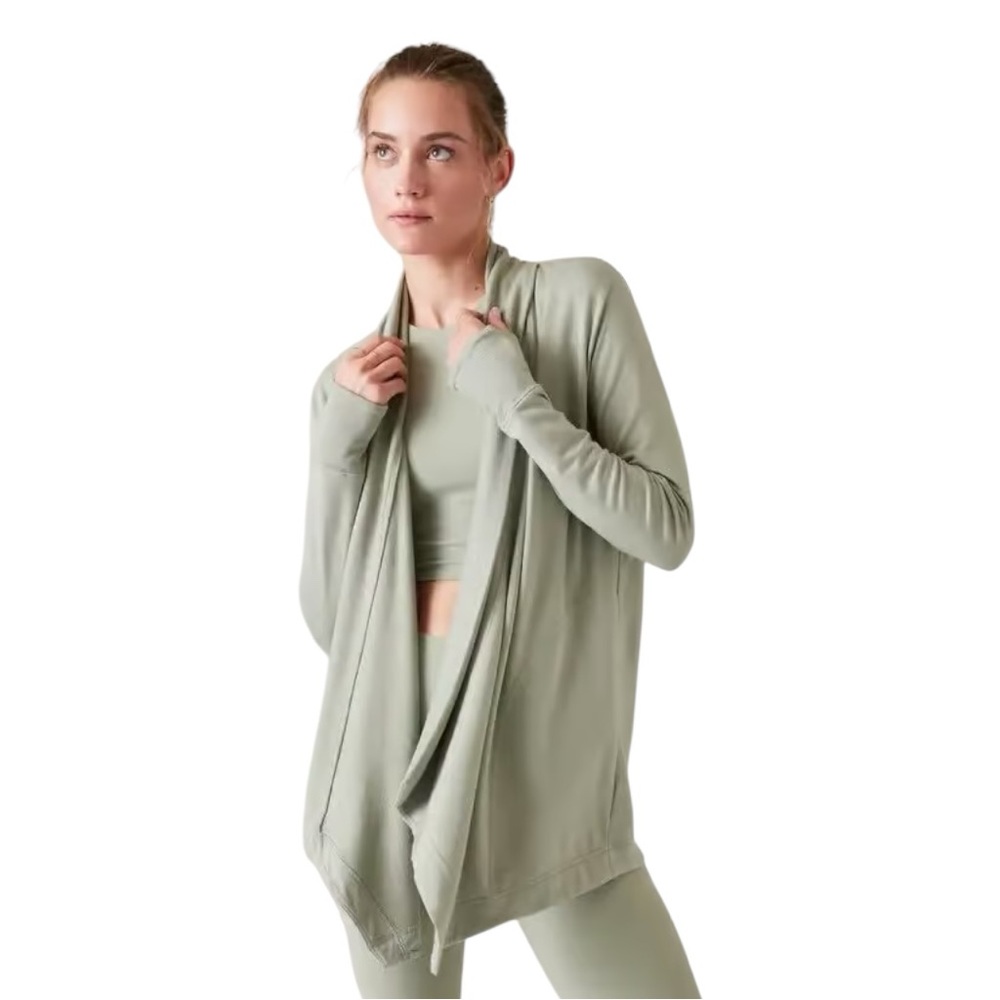 Athleta Pranayama Restore Wrap - Fern Green - size XS Open Front Cardigan NWT